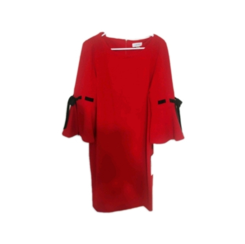 Calvin Klein Elegant Red Dress with Black Accents